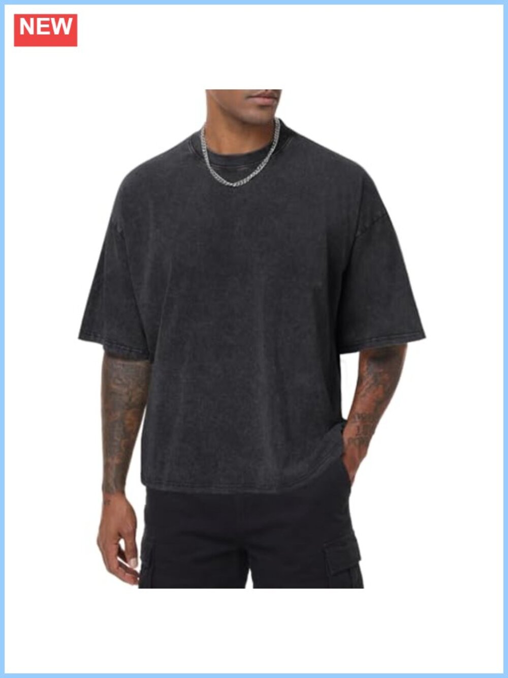 Men's Acid Wash Cropped T Shirt Oversized Boxy Tee Vintage Cotton Short Sleeve